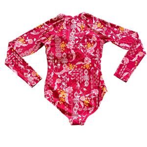 Sea Level Australia Long Sleeve One Piece Swimsuit Zip Rashguard Red Pink US 8